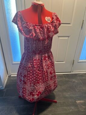 Faded Glory Red Paisley Ruffle-Top Dress